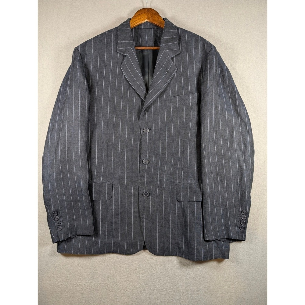 Martin Gordon Mens XL Pinstripe Linen Blazer Navy 3 Button Sport Coat Jacket